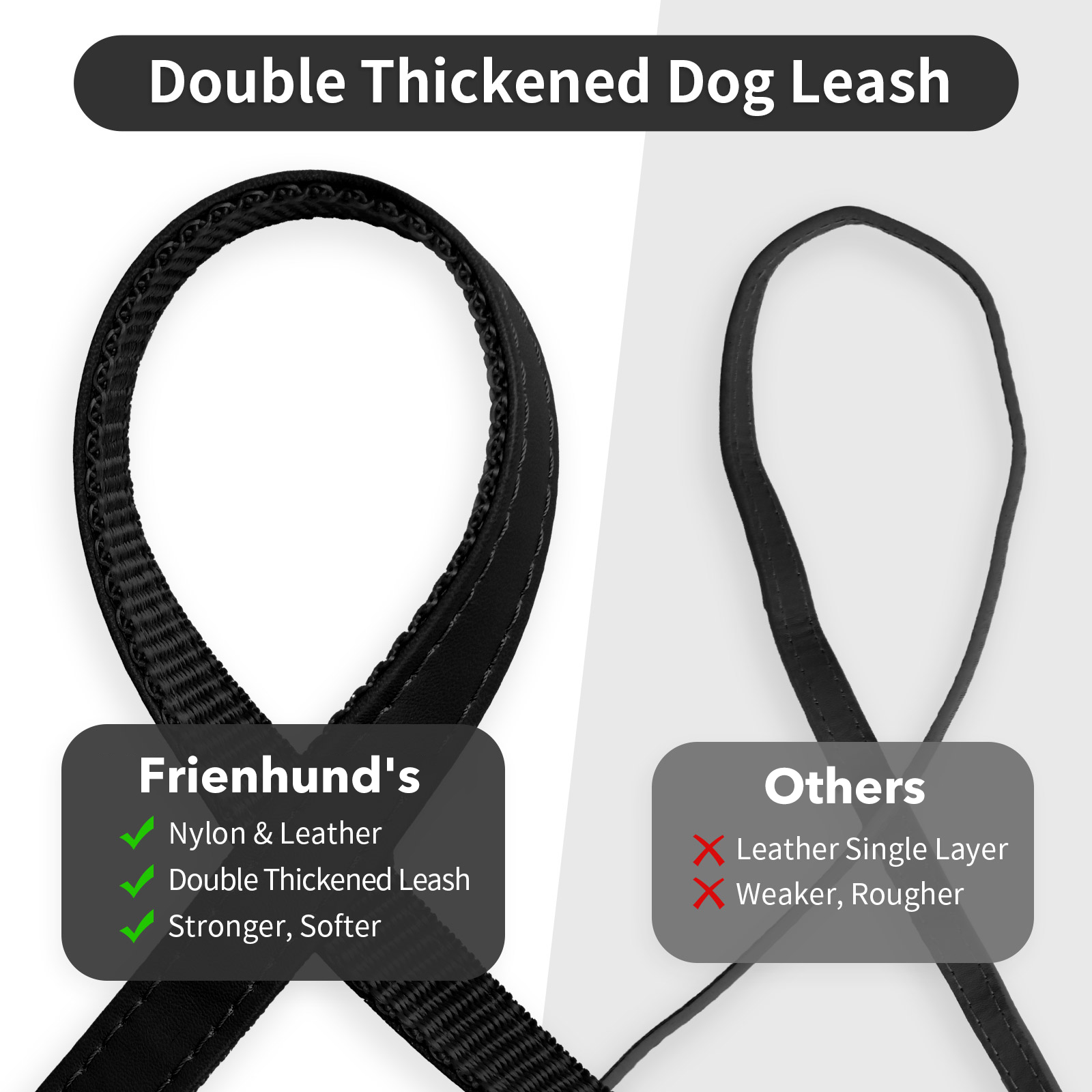 Frienhund Adjustable Spiked Dog Collar, PU Leather Protective Dog Collar with Leash Set, Durable Spiked Collar for Medium Large Breed Dogs, Black, XL Size 17.7"-20.5"