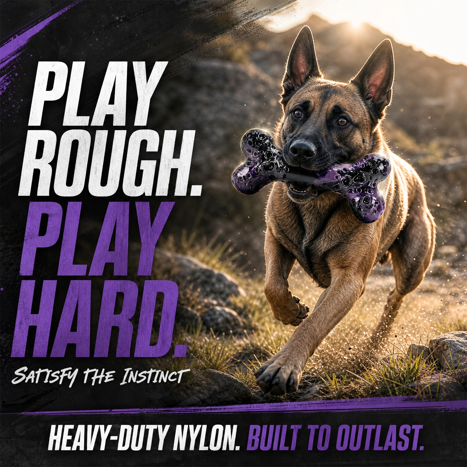 Tough Dog Chew Toys for Aggressive Chewers 25-90 lbs, 2 Pack | Bacon-flavored, rock-hard, solid nylon bone set, redirect destructive chewing, for medium & large breeds