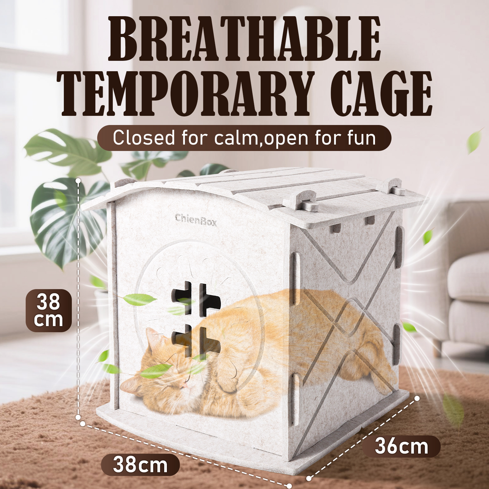 ChienBox：Felt Cat House Indoor: Removable Cat house with Soothing Scratch Arch