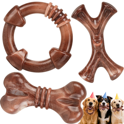 3-Pack Tough Dog Chew Toys for Aggressive Chewers 25-75lbs | Bacon Flavored Ultra-Hard Solid Nylon Dog Bones for Medium & Large Breeds, Keeps Them Busy, Dental Textured, Eases Boredom, L