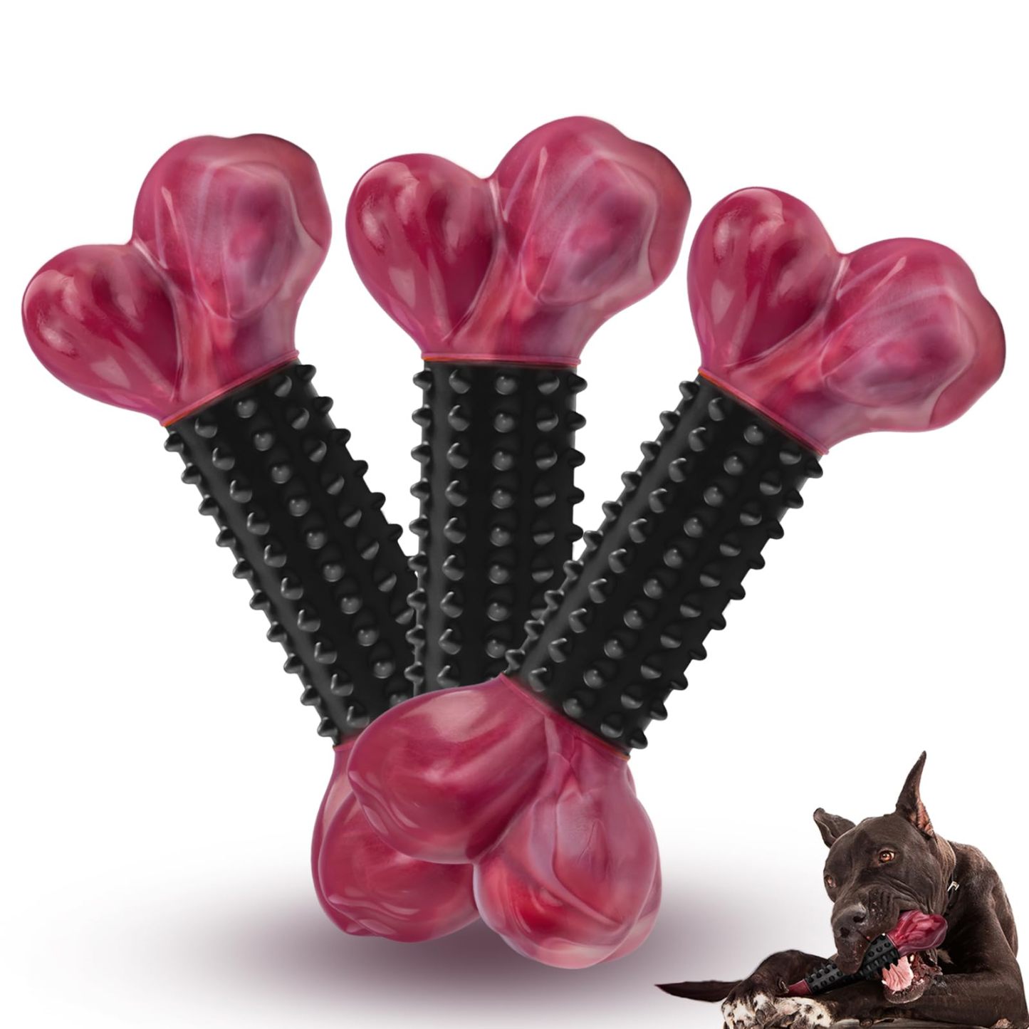 Apasiri Tough Dog Toys for Aggressive Chewers Large Breed, Dog Chew Bone with Bacon Flavor, Nylon & Rubber Chew Toy for Medium Large Dogs