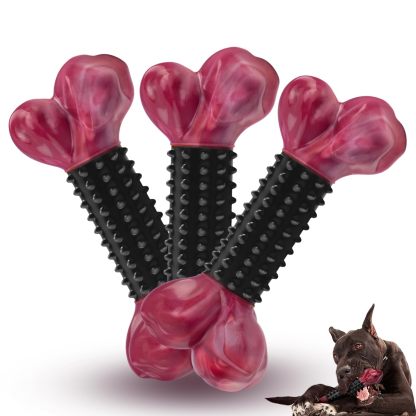 Apasiri Tough Dog Toys for Aggressive Chewers Large Breed, Dog Chew Bone with Bacon Flavor, Nylon & Rubber Chew Toy for Medium Large Dogs