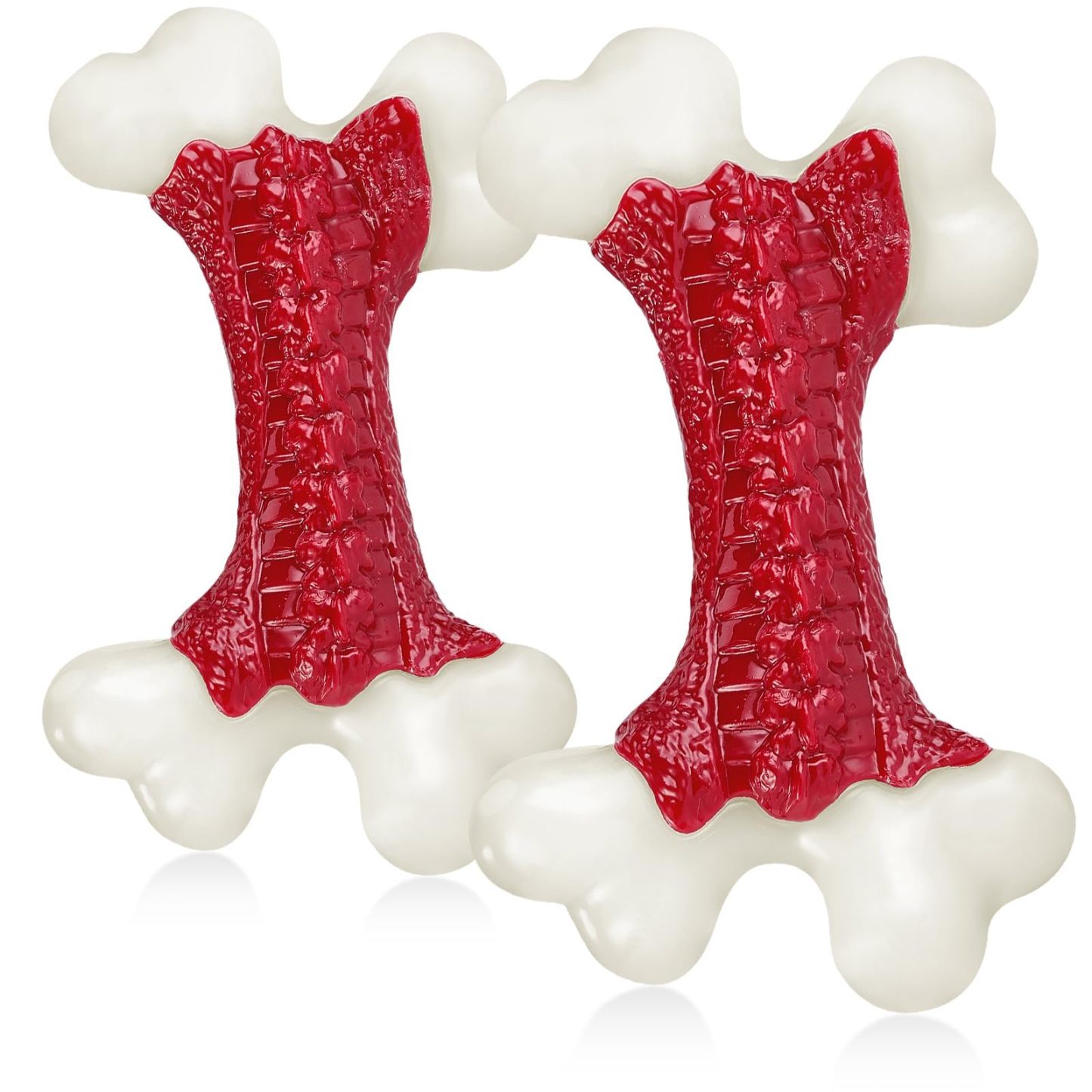 Kseroo 2-Pack Indestructible Dog Chew Toys, Beef Flavored Hard Nylon Bone, Tough Chew Toys for Aggressive Chewers, Suitable for Medium & Large Breed Dogs, Red, Keep Dogs Busy & Promote Dental Health