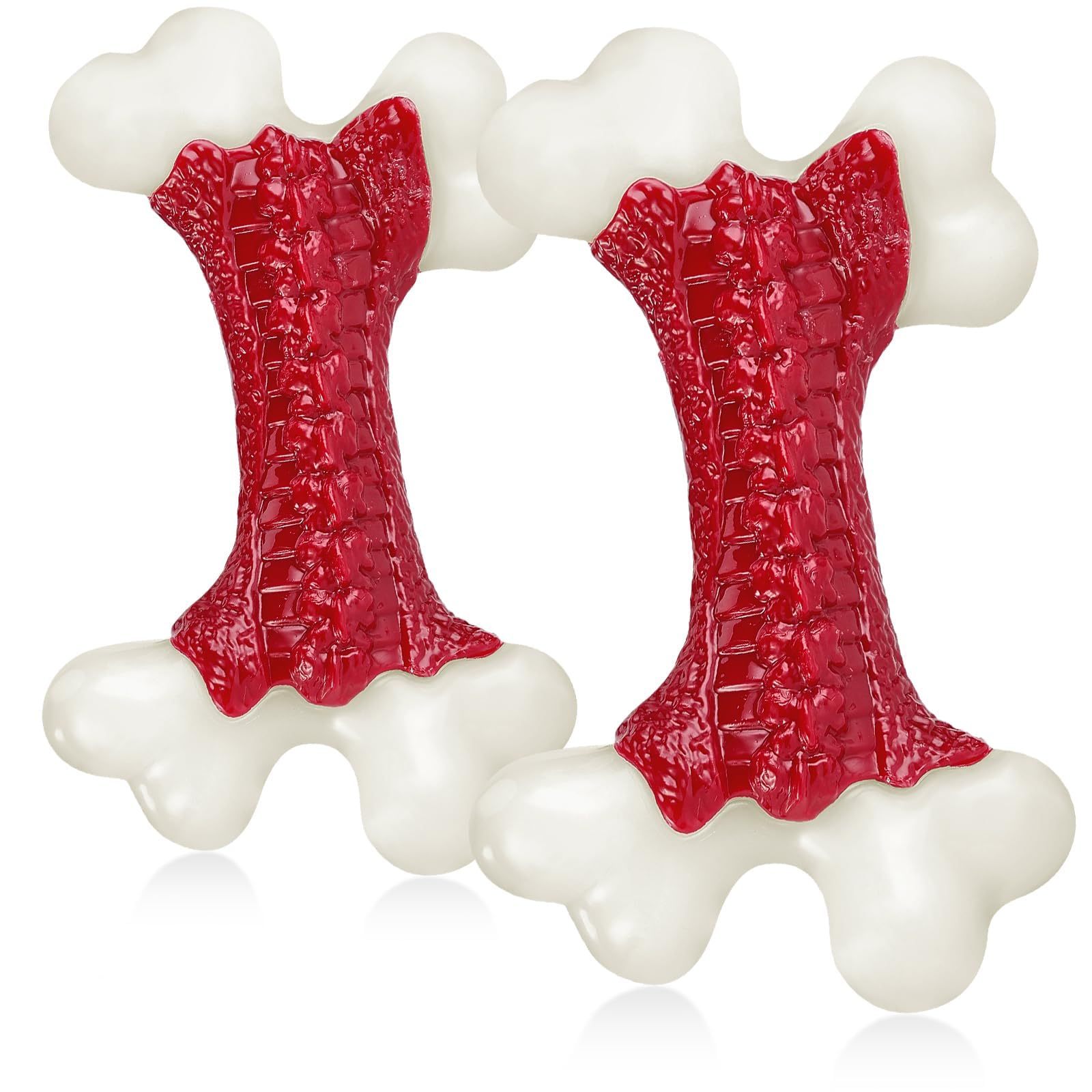 Kseroo 2-Pack Indestructible Dog Chew Toys, Beef Flavored Hard Nylon Bone, Tough Chew Toys for Aggressive Chewers, Suitable for Medium & Large Breed Dogs, Red, Keep Dogs Busy & Promote Dental Health