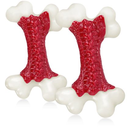 Kseroo 2-Pack Indestructible Dog Chew Toys, Beef Flavored Hard Nylon Bone, Tough Chew Toys for Aggressive Chewers, Suitable for Medium & Large Breed Dogs, Red, Keep Dogs Busy & Promote Dental Health