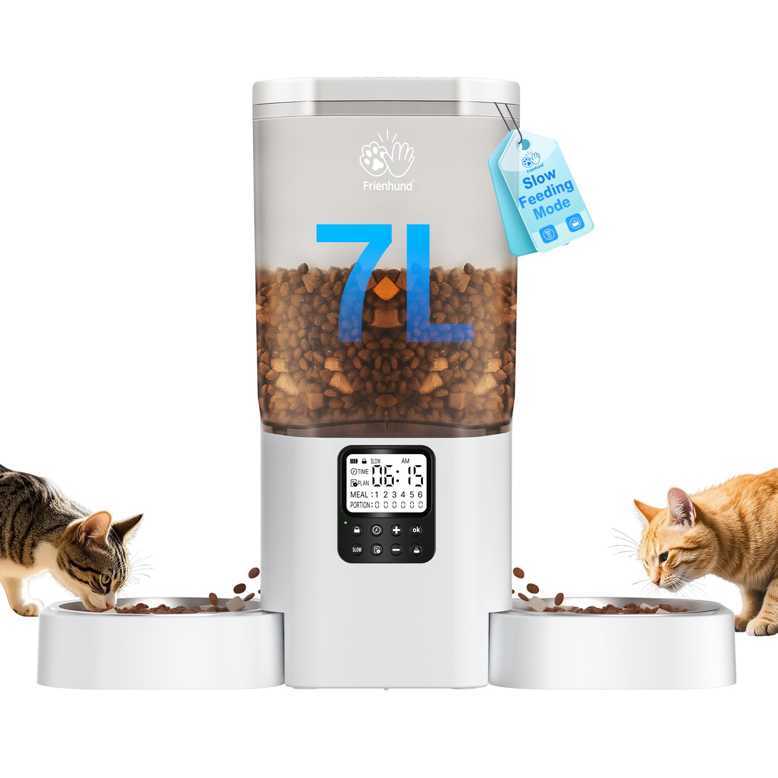 Frienhund Automatic Cat Feeder 2 Cats with Slow Feed: 7L Timed Automatic Dog Feeder with Information Visualization
