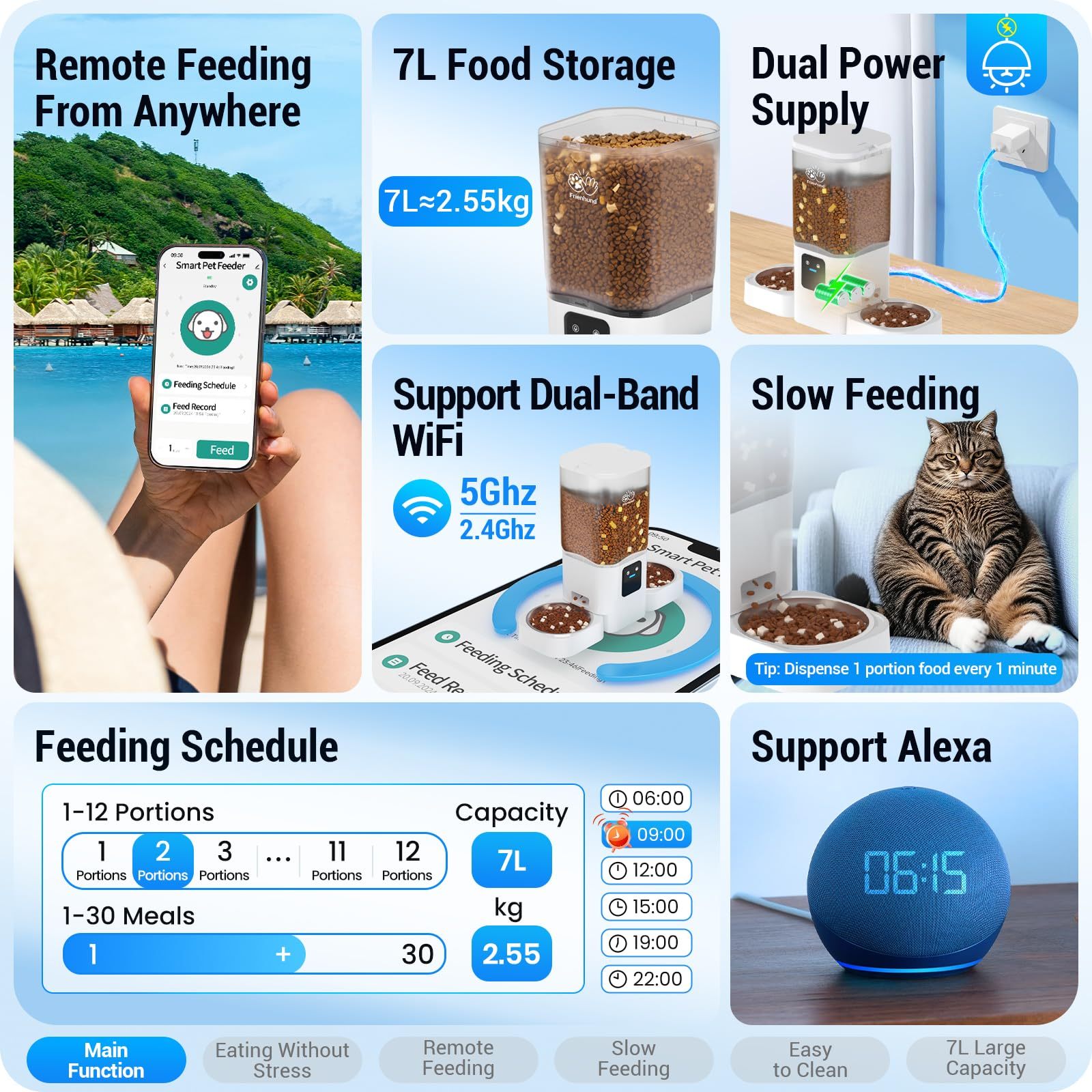 Automatic Cat Feeders 2 cat with Slow Feed: Automatic Dog Feeder with 5G WiFi