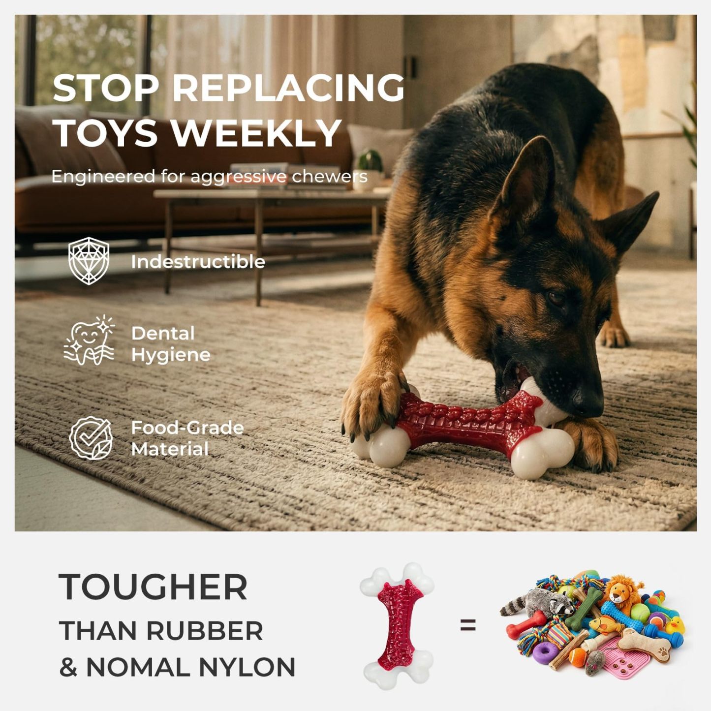 Kseroo 2-Pack Indestructible Dog Chew Toys, Beef Flavored Hard Nylon Bone, Tough Chew Toys for Aggressive Chewers, Suitable for Medium & Large Breed Dogs, Red, Keep Dogs Busy & Promote Dental Health