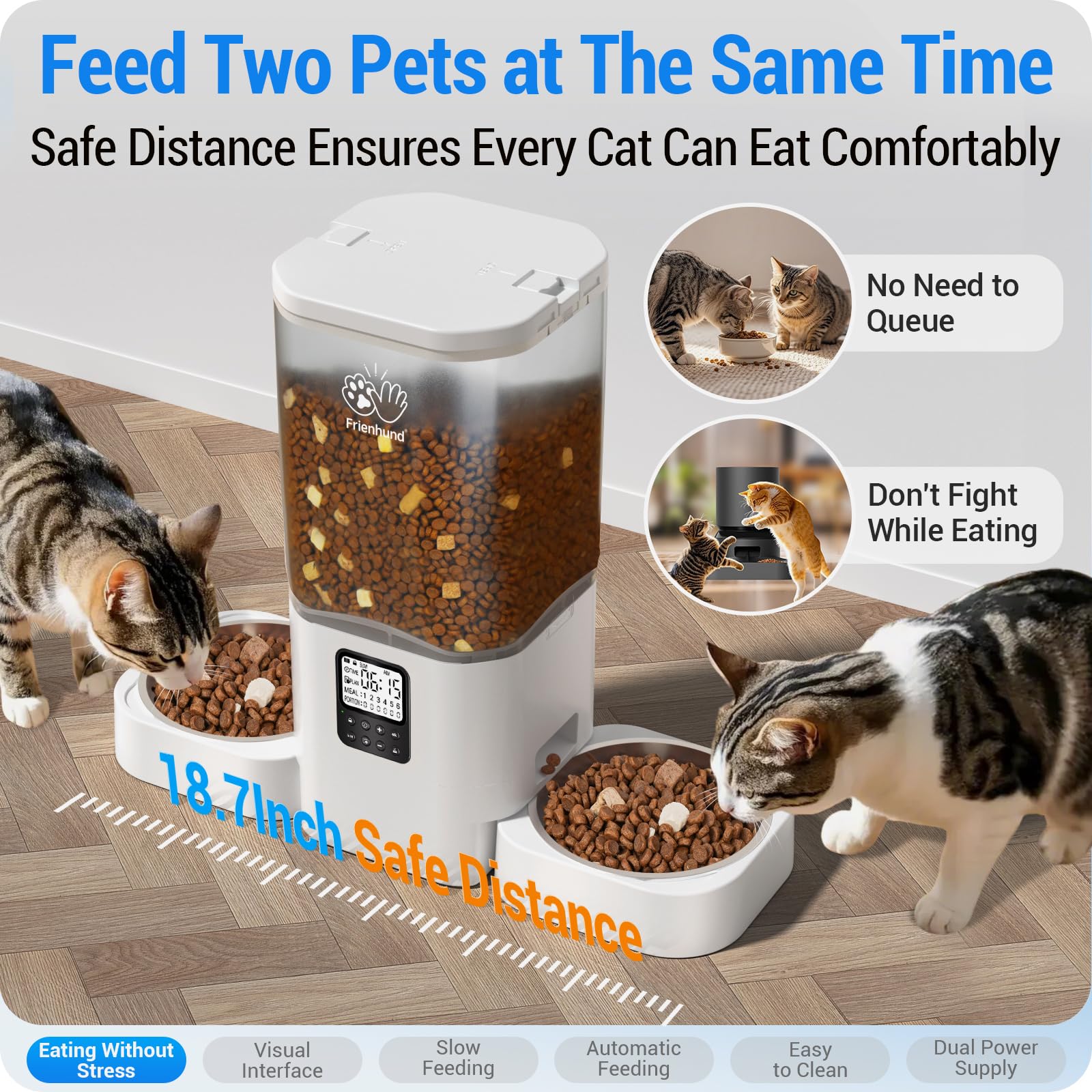 Frienhund Automatic Cat Feeder 2 Cats with Slow Feed: 7L Timed Automatic Dog Feeder with Information Visualization