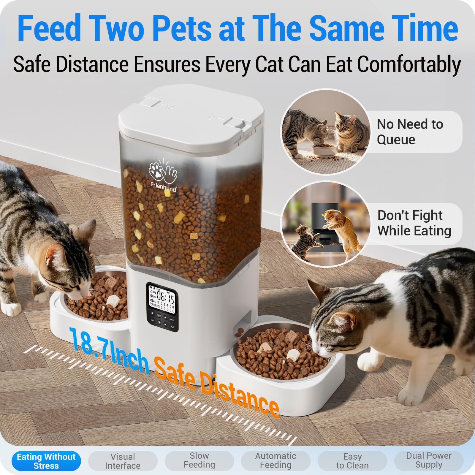 Frienhund Automatic Cat Feeder 2 Cats with Slow Feed: 7L Timed Automatic Dog Feeder with Information Visualization