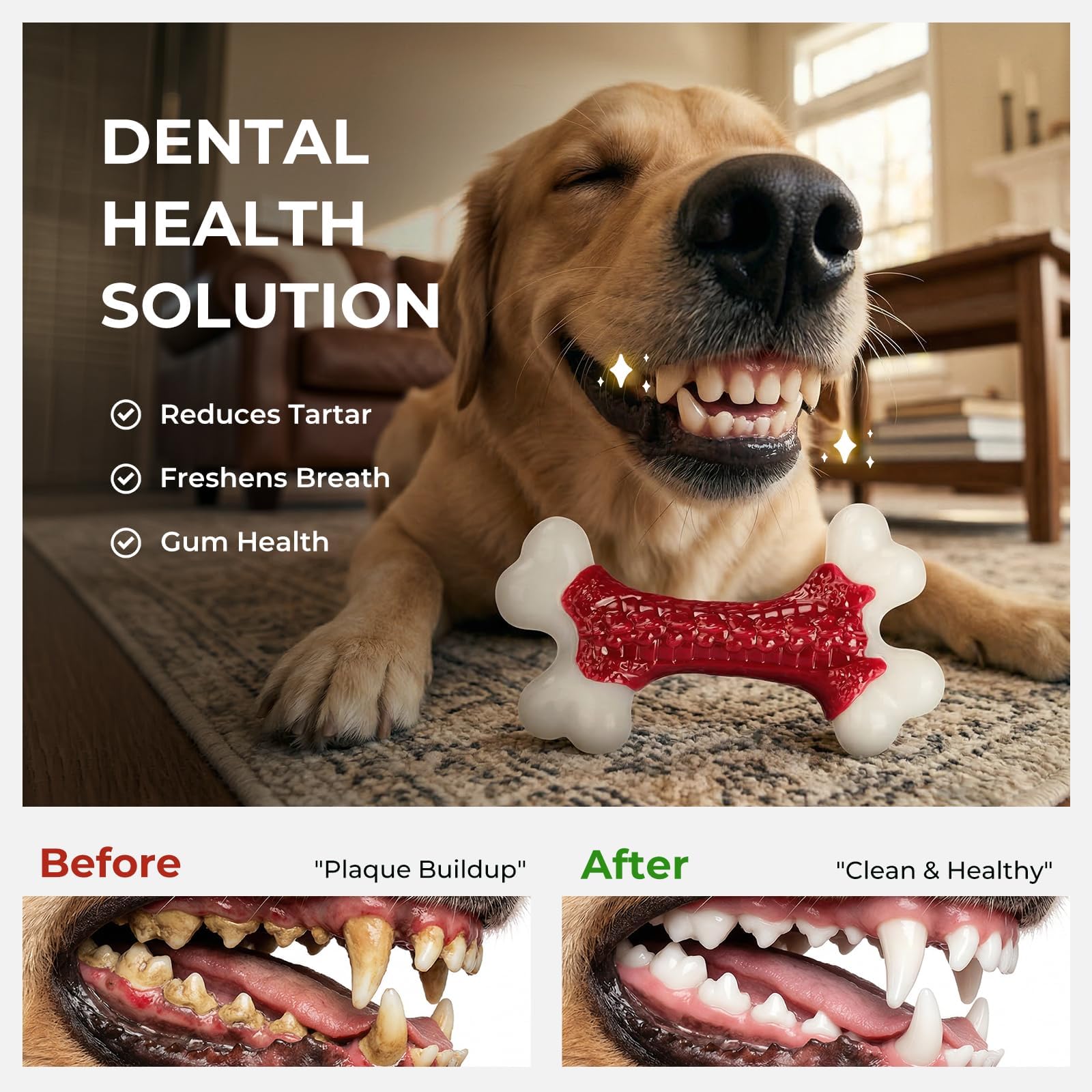 Kseroo 2-Pack Indestructible Dog Chew Toys, Beef Flavored Hard Nylon Bone, Tough Chew Toys for Aggressive Chewers, Suitable for Medium & Large Breed Dogs, Red, Keep Dogs Busy & Promote Dental Health