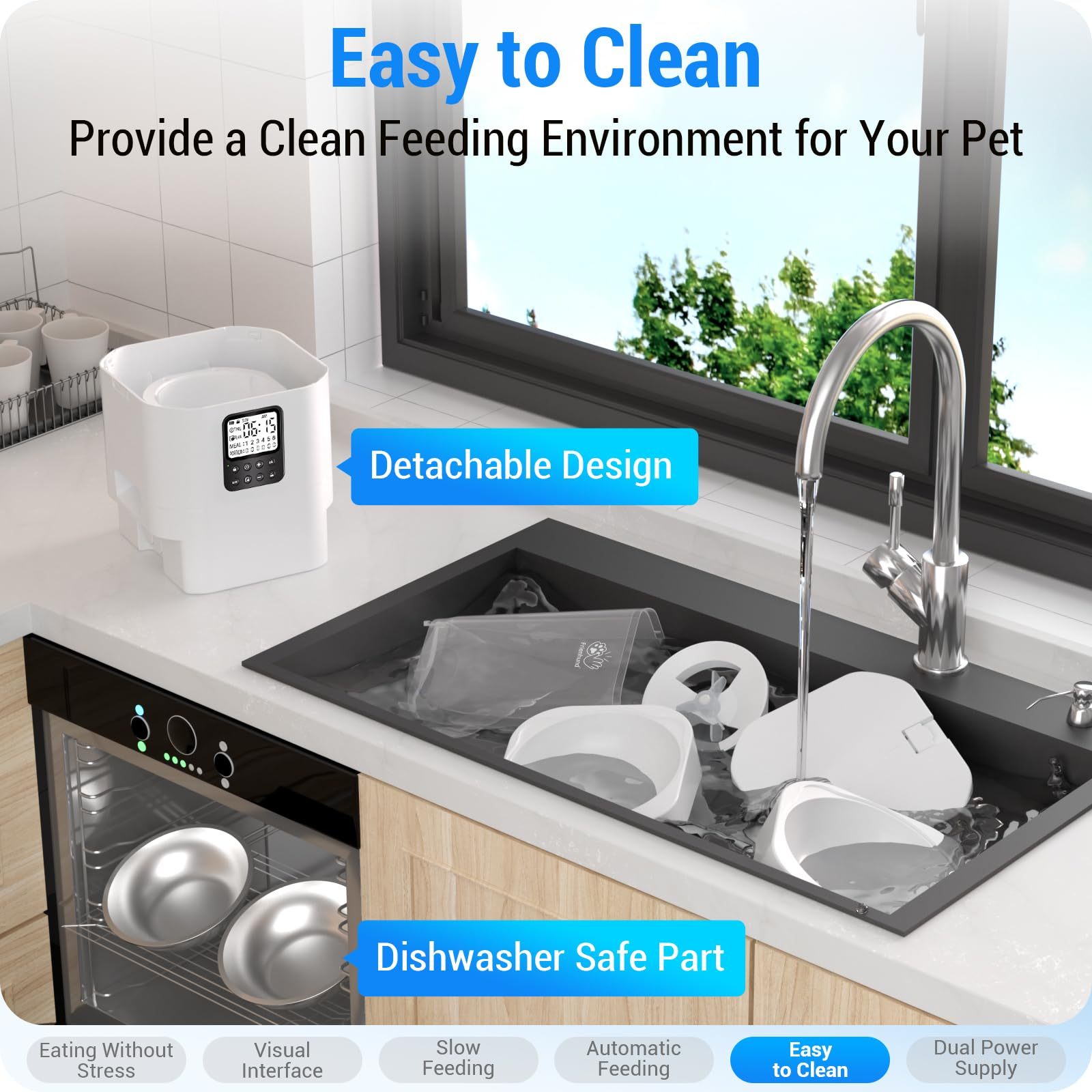 Frienhund Automatic Cat Feeder 2 Cats with Slow Feed: 7L Timed Automatic Dog Feeder with Information Visualization