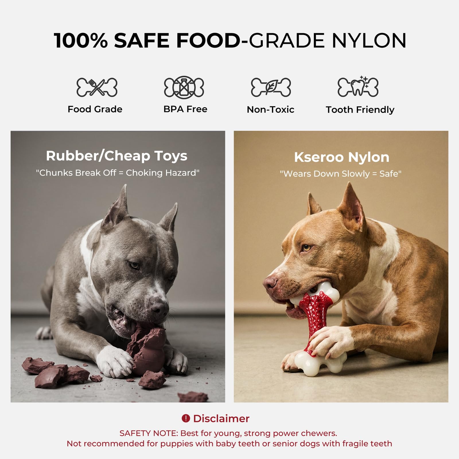 Kseroo 2-Pack Indestructible Dog Chew Toys, Beef Flavored Hard Nylon Bone, Tough Chew Toys for Aggressive Chewers, Suitable for Medium & Large Breed Dogs, Red, Keep Dogs Busy & Promote Dental Health