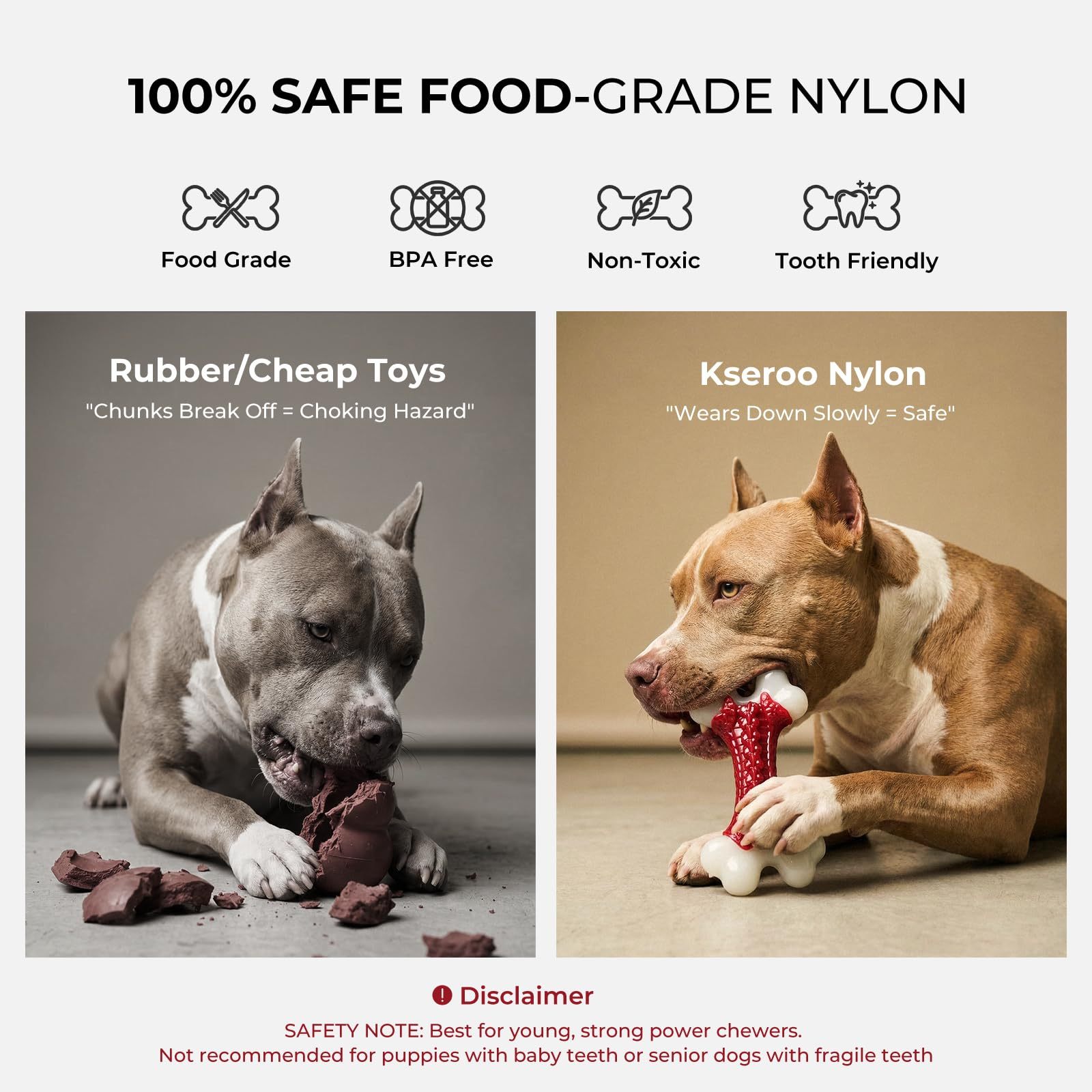 Kseroo 2-Pack Indestructible Dog Chew Toys, Beef Flavored Hard Nylon Bone, Tough Chew Toys for Aggressive Chewers, Suitable for Medium & Large Breed Dogs, Red, Keep Dogs Busy & Promote Dental Health