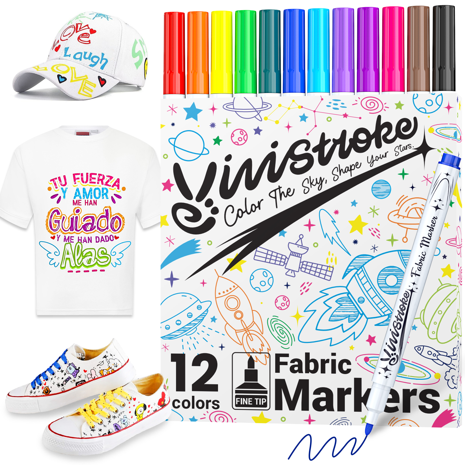 Fabric Markers for Clothes Permanent -12 colors
