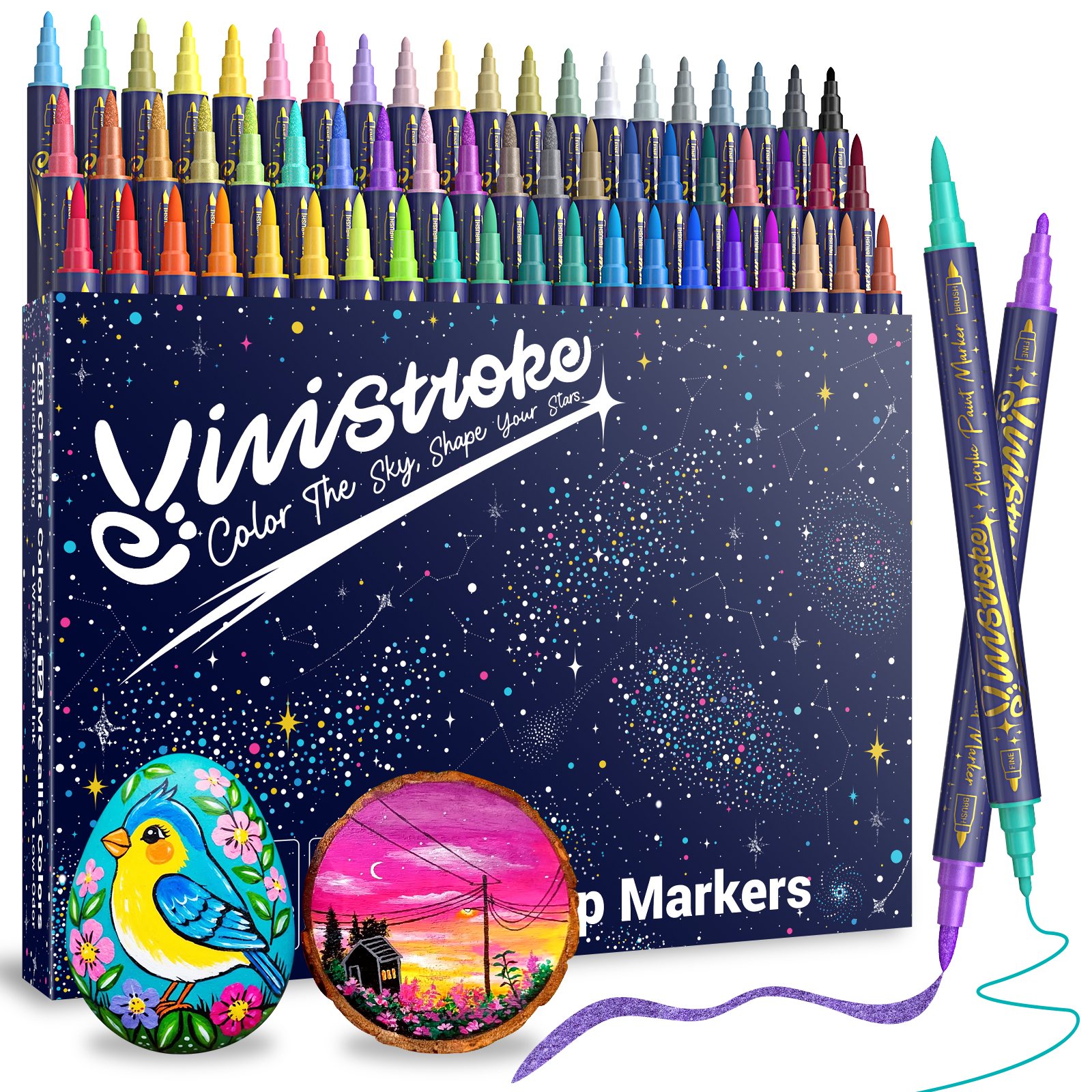 Dual Tip Acrylic Paint Markers, Fine & Brush Tips, 60 Colors