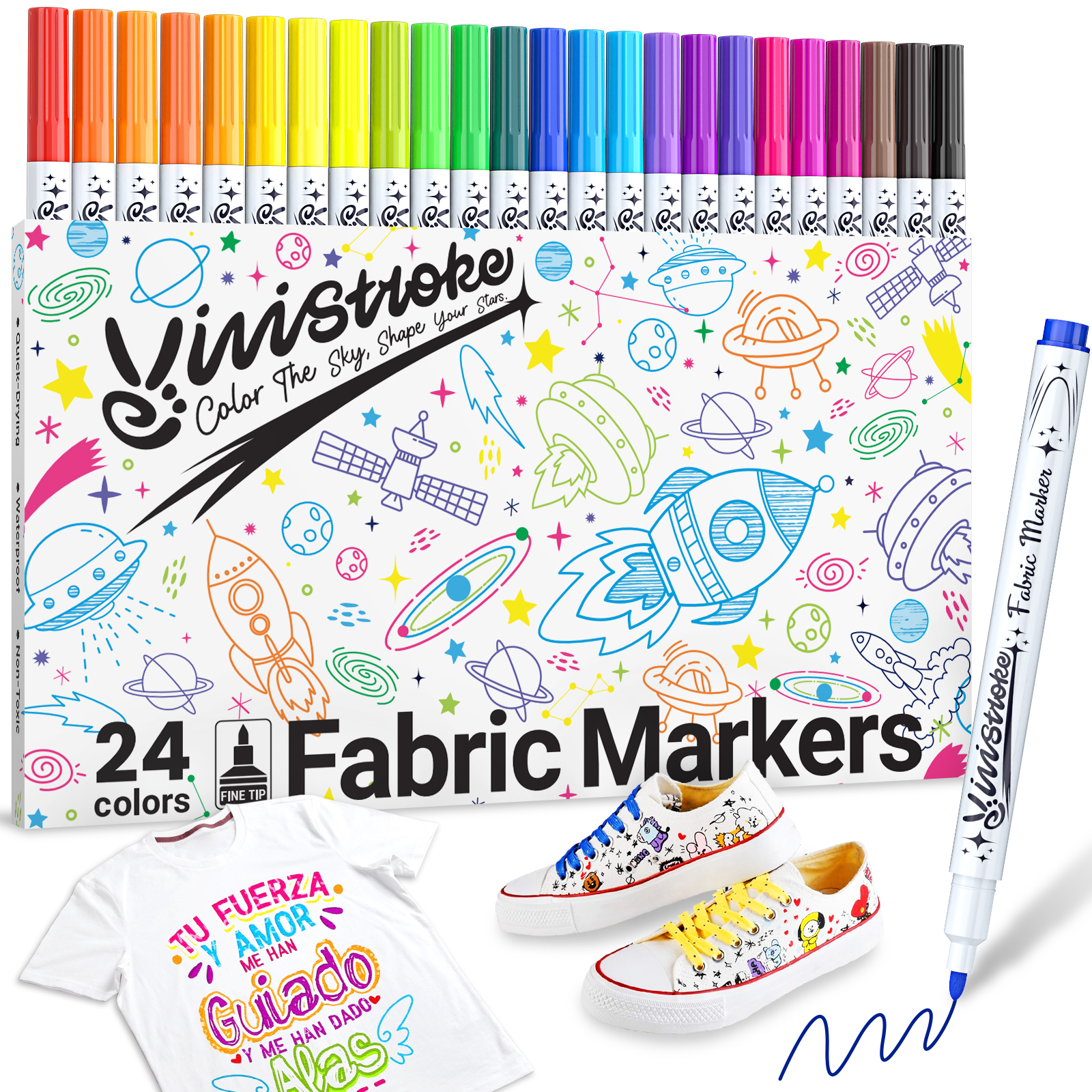 Fabric Markers for Clothes Permanent, Fine Tip, 24 Colors