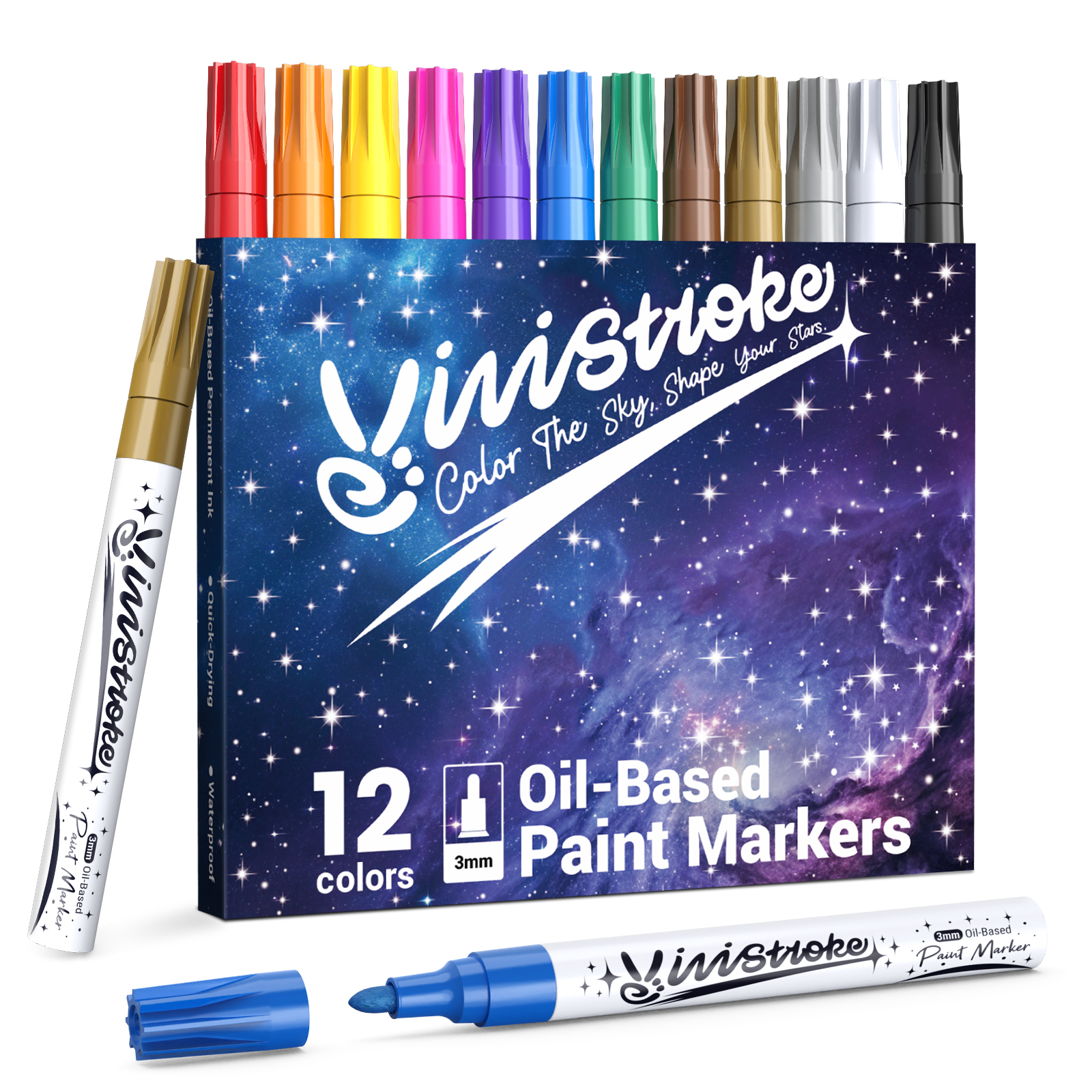 Oil-Based Permanent Paint Markers, 12 Colors