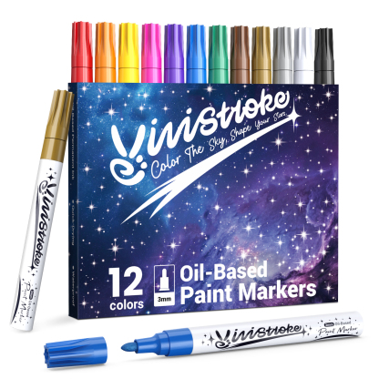 Oil-Based Permanent Paint Markers, 12 Colors