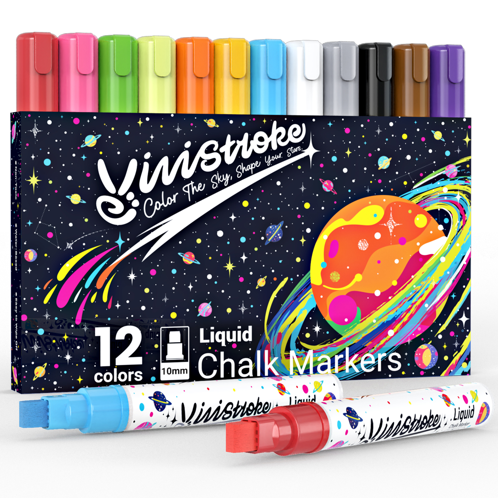 Jumbo Liquid Chalk Markers, Broad Tip 10mm, 12  Colors