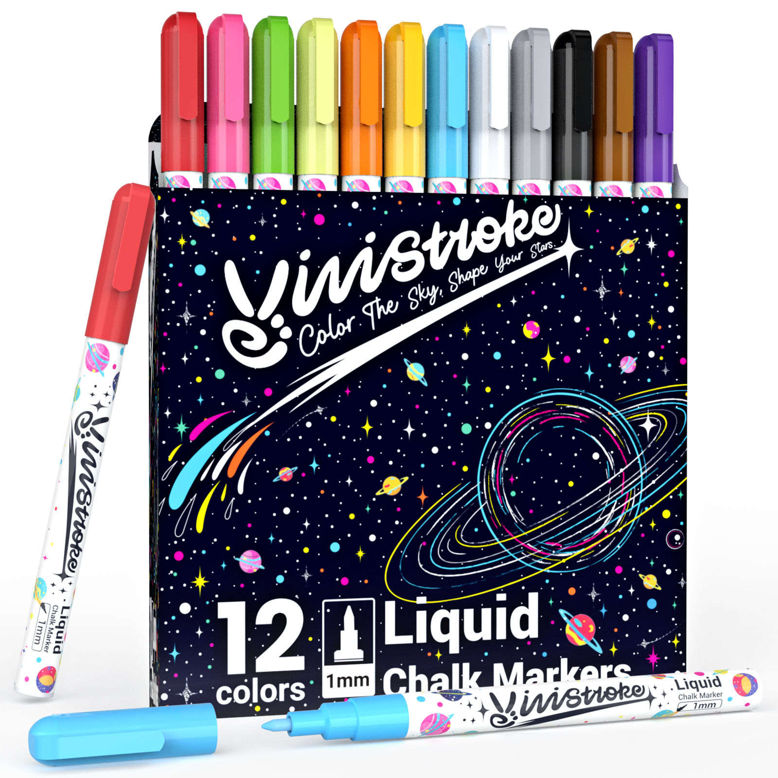 Liquid Chalk Markers, Fine Tip 1mm, 12 Colors
