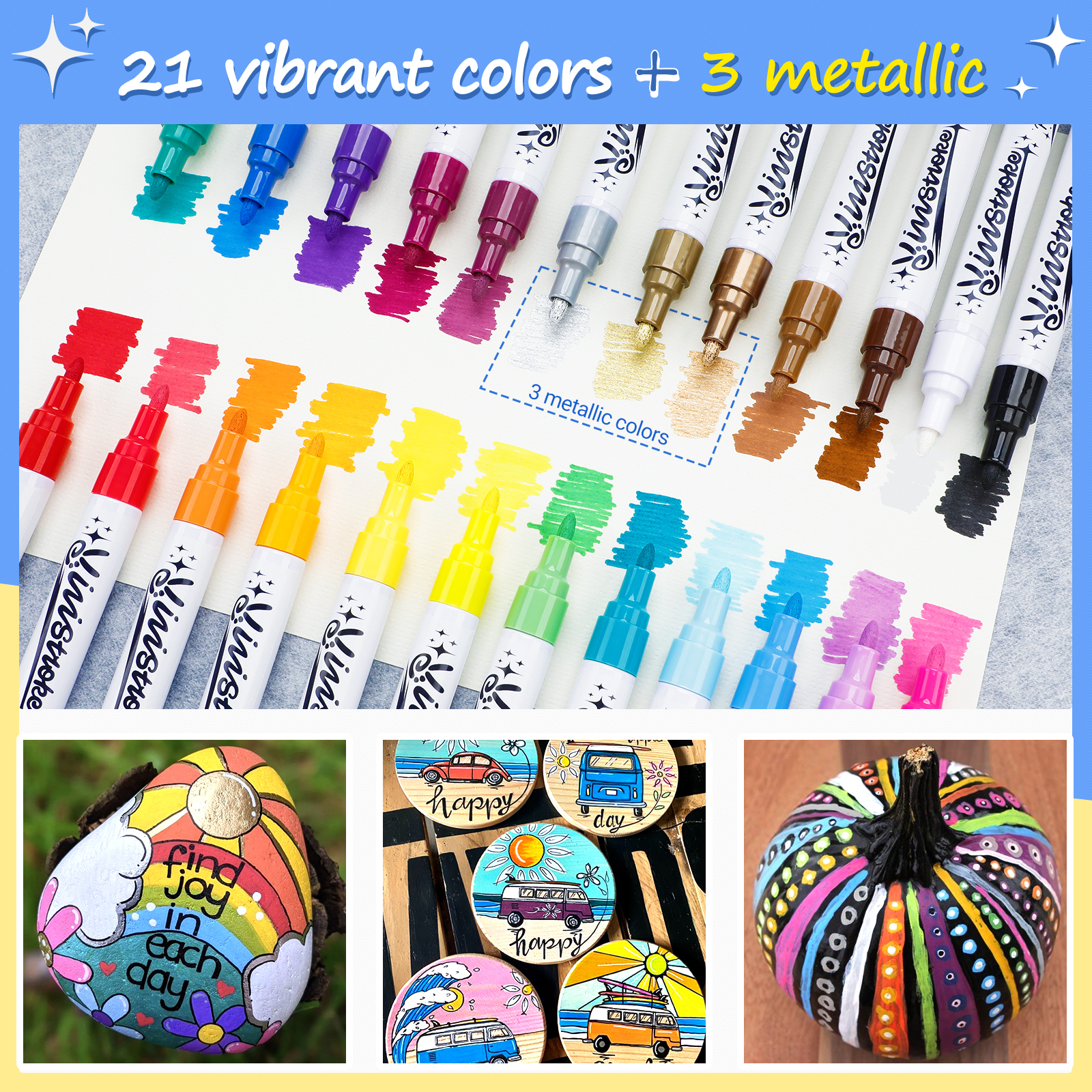 Oil-Based Permanent Paint Markers, 24 Colors
