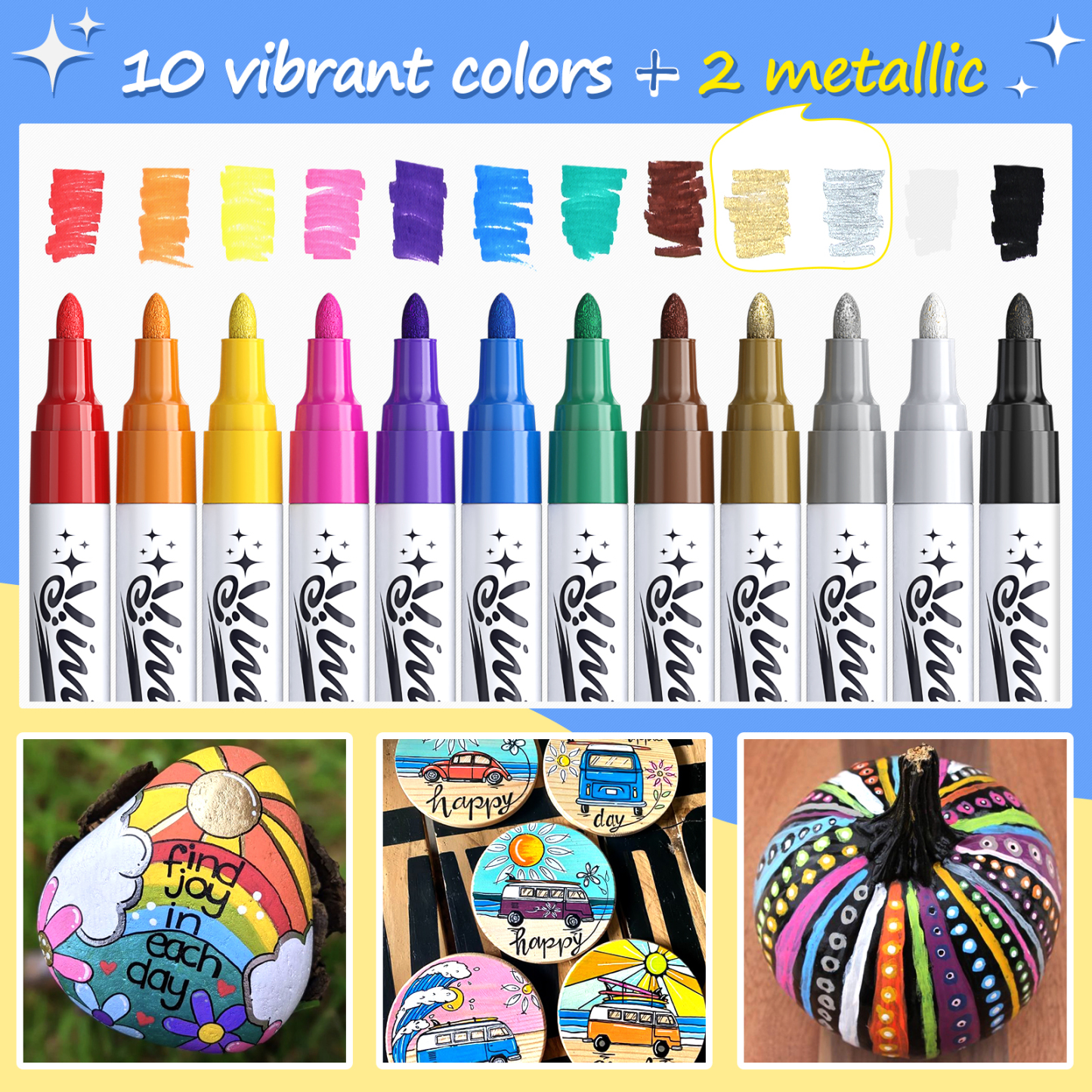 Oil-Based Permanent Paint Markers, 12 Colors