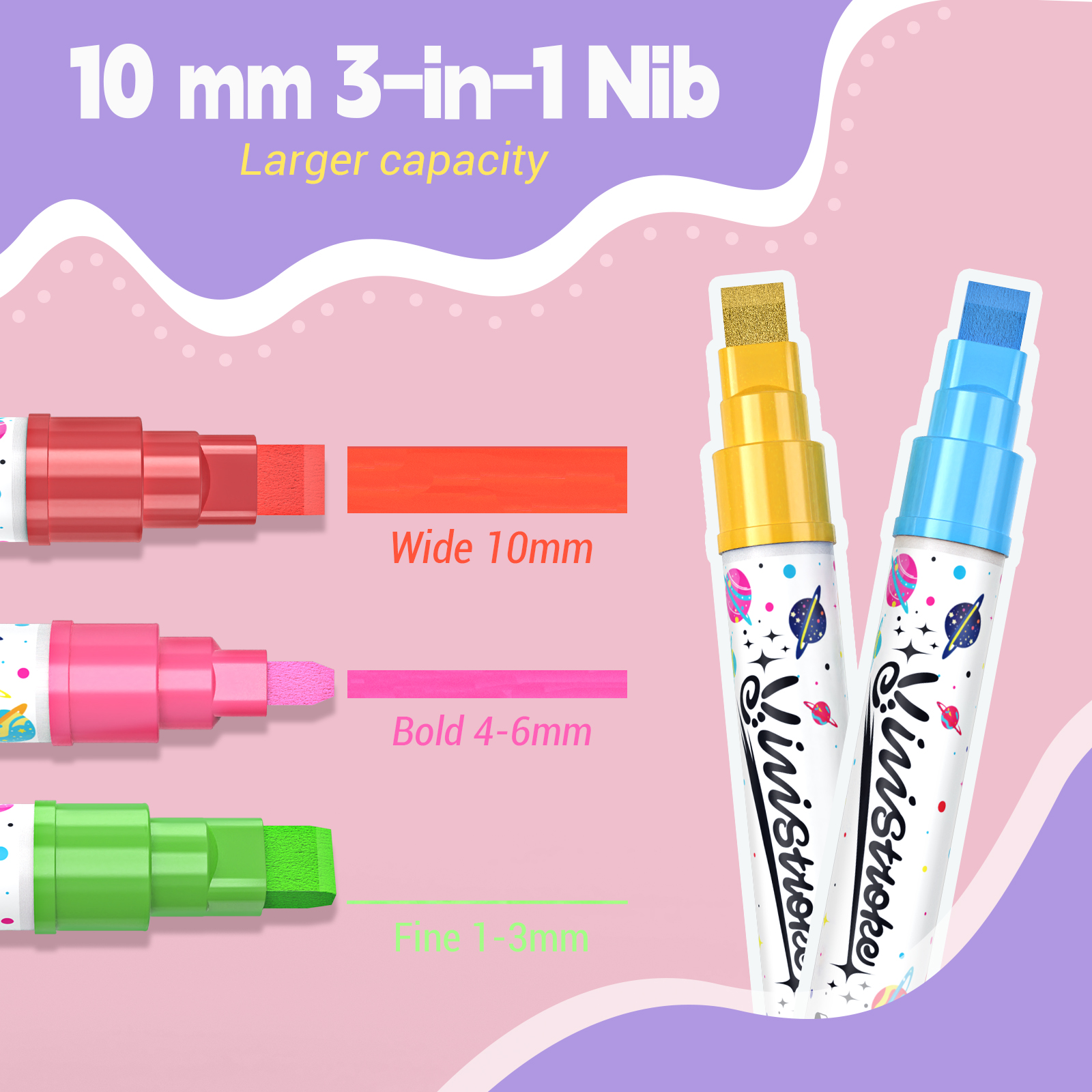 Jumbo Liquid Chalk Markers, Broad Tip 10mm, 12  Colors