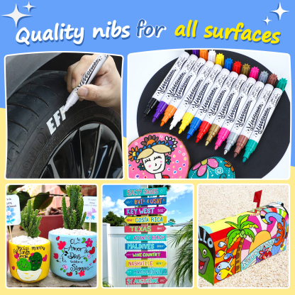 Oil-Based Permanent Paint Markers, 12 Colors