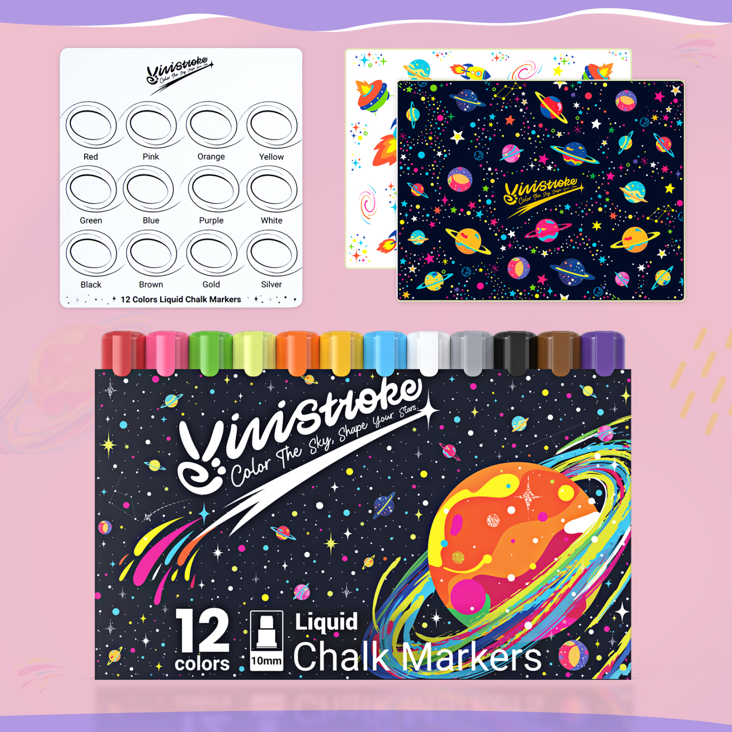 Jumbo Liquid Chalk Markers, Broad Tip 10mm, 12  Colors