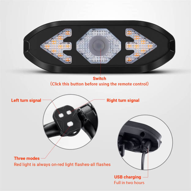 Bike Tail Light with Turn Signals - 1 Pcs - Croc Lights