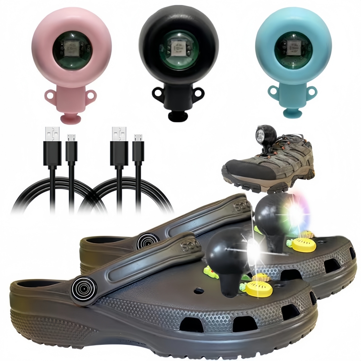 RGB Color LED Croc Lights - 2 Pcs