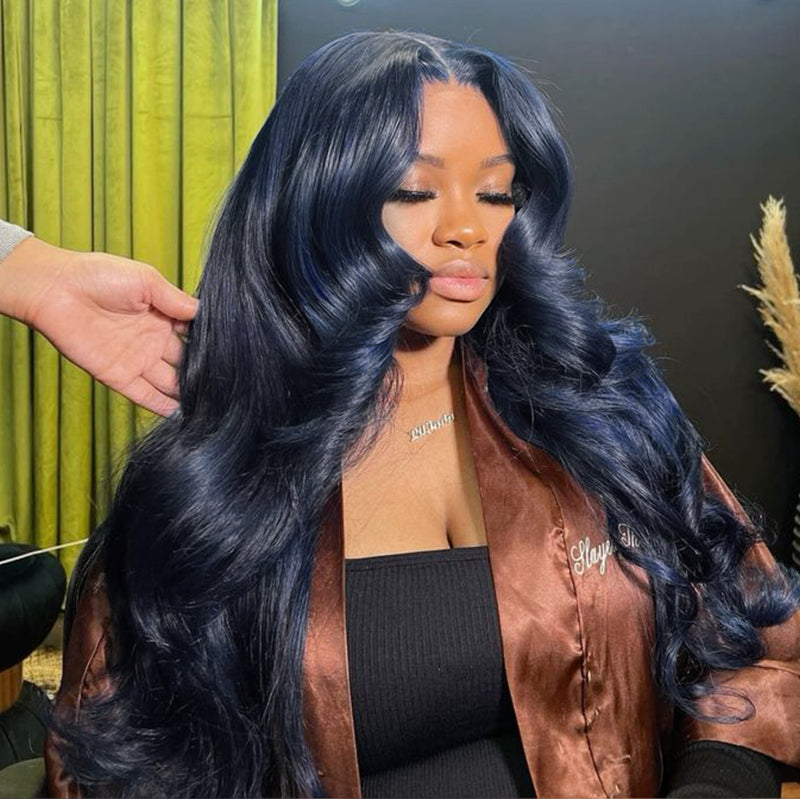 Sale | Glueless Midnight Blue 7x6/13x6 FULL Lace Frontal Wig 16"-34" Colored Human Hair Wigs