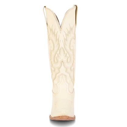 Ivory Pointed Toe Chunky Heel Vintage Knee-High Women's Cowboy Boots