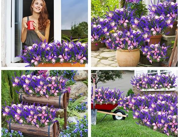 Outdoor Purple Solar Powered Artificial Flowers with Butterfly, Purple Garden Decoration