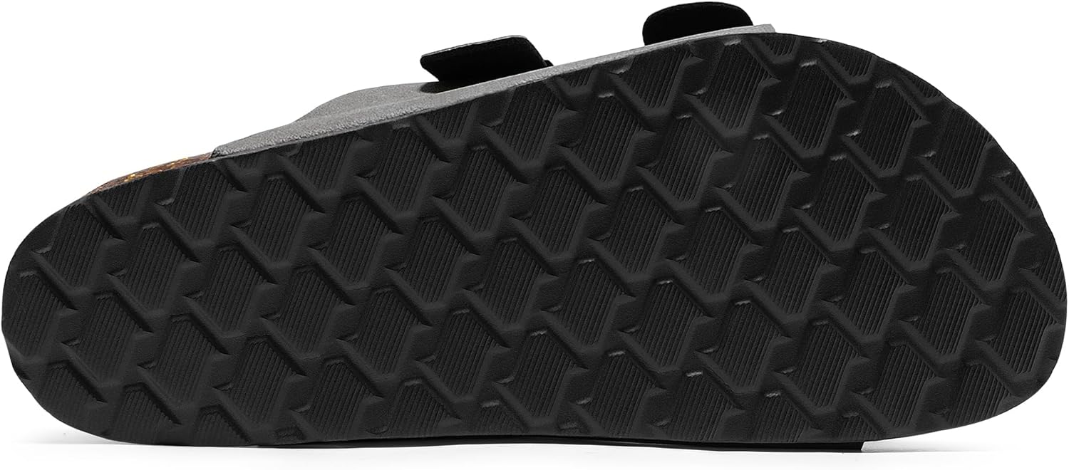 Mens Sandals Cork Footed Flat Mens Slides Sandals Adjustable Buckle Straps Durable Sandals for Men