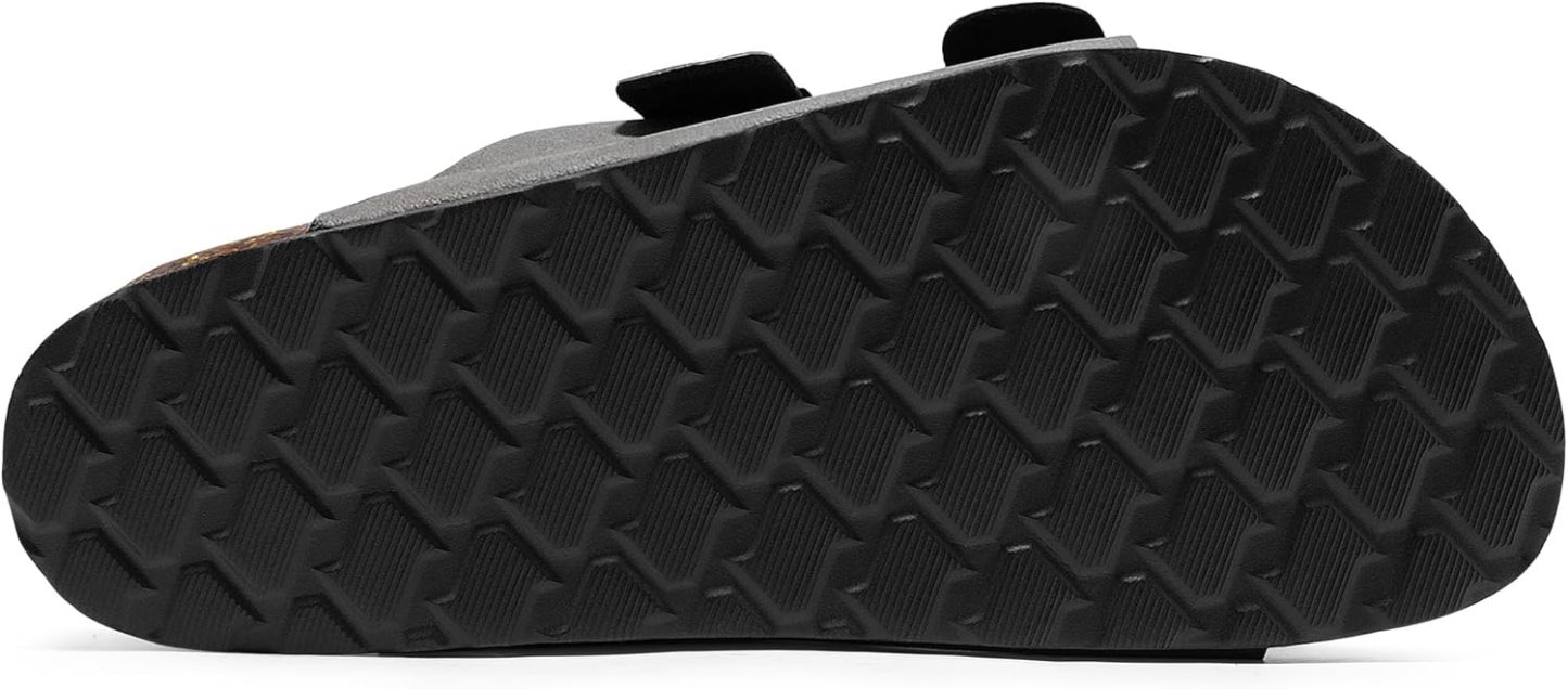 Mens Sandals Cork Footed Flat Mens Slides Sandals Adjustable Buckle Straps Durable Sandals for Men
