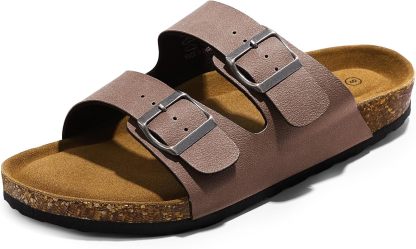 Mens Sandals Cork Footed Flat Mens Slides Sandals Adjustable Buckle Straps Durable Sandals for Men