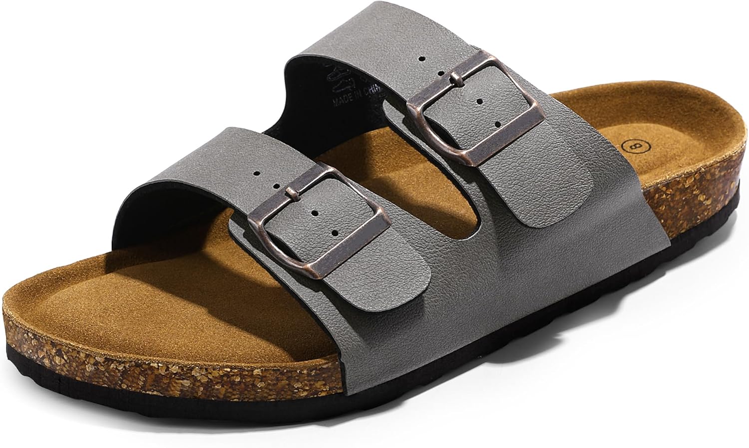 Mens Sandals Cork Footed Flat Mens Slides Sandals Adjustable Buckle Straps Durable Sandals for Men