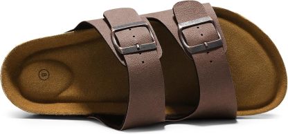 Mens Sandals Cork Footed Flat Mens Slides Sandals Adjustable Buckle Straps Durable Sandals for Men
