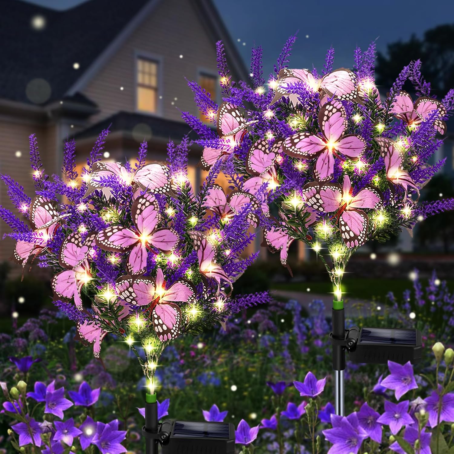 Outdoor Purple Solar Powered Artificial Flowers with Butterfly, Purple Garden Decoration