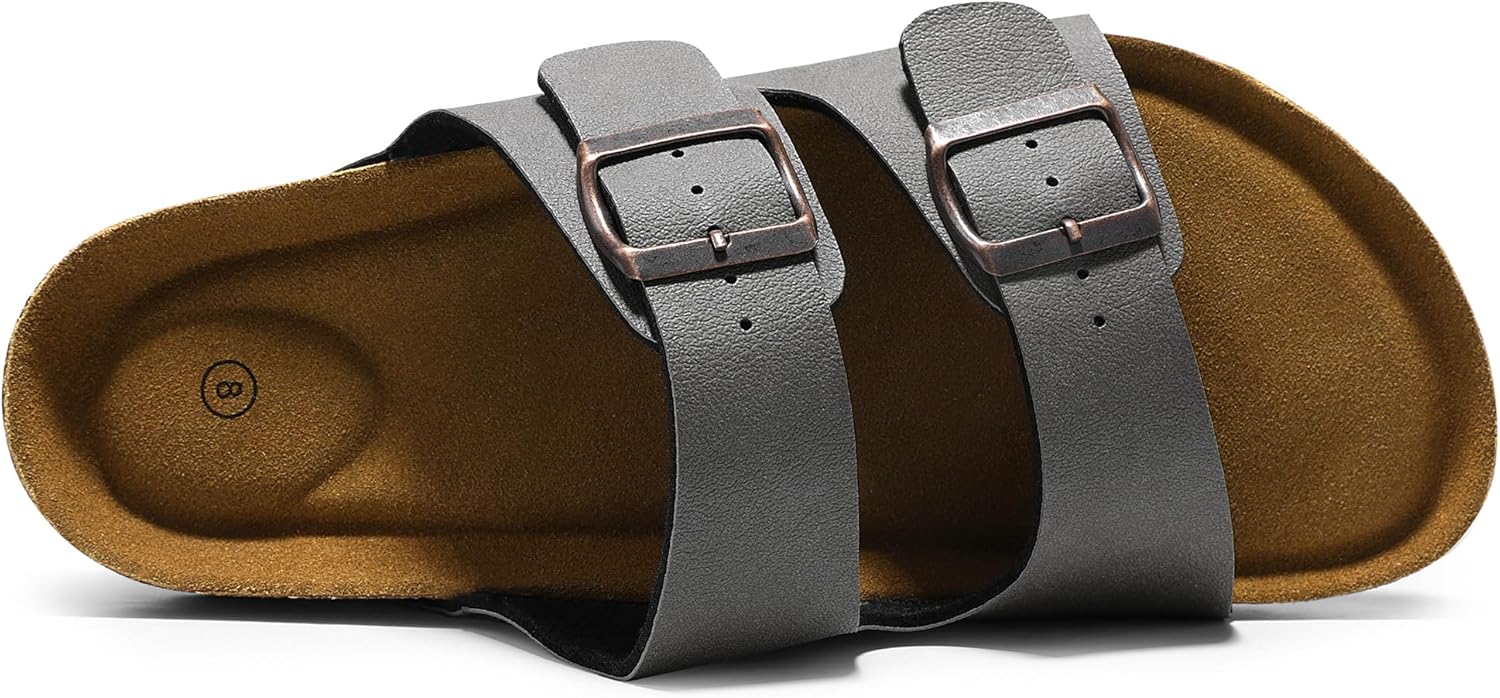 Mens Sandals Cork Footed Flat Mens Slides Sandals Adjustable Buckle Straps Durable Sandals for Men
