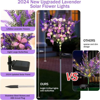 Outdoor Purple Solar Powered Artificial Flowers with Butterfly, Purple Garden Decoration