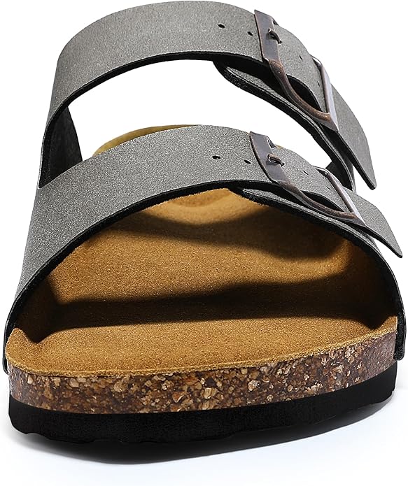 Mens Sandals Cork Footed Flat Mens Slides Sandals Adjustable Buckle Straps Durable Sandals for Men