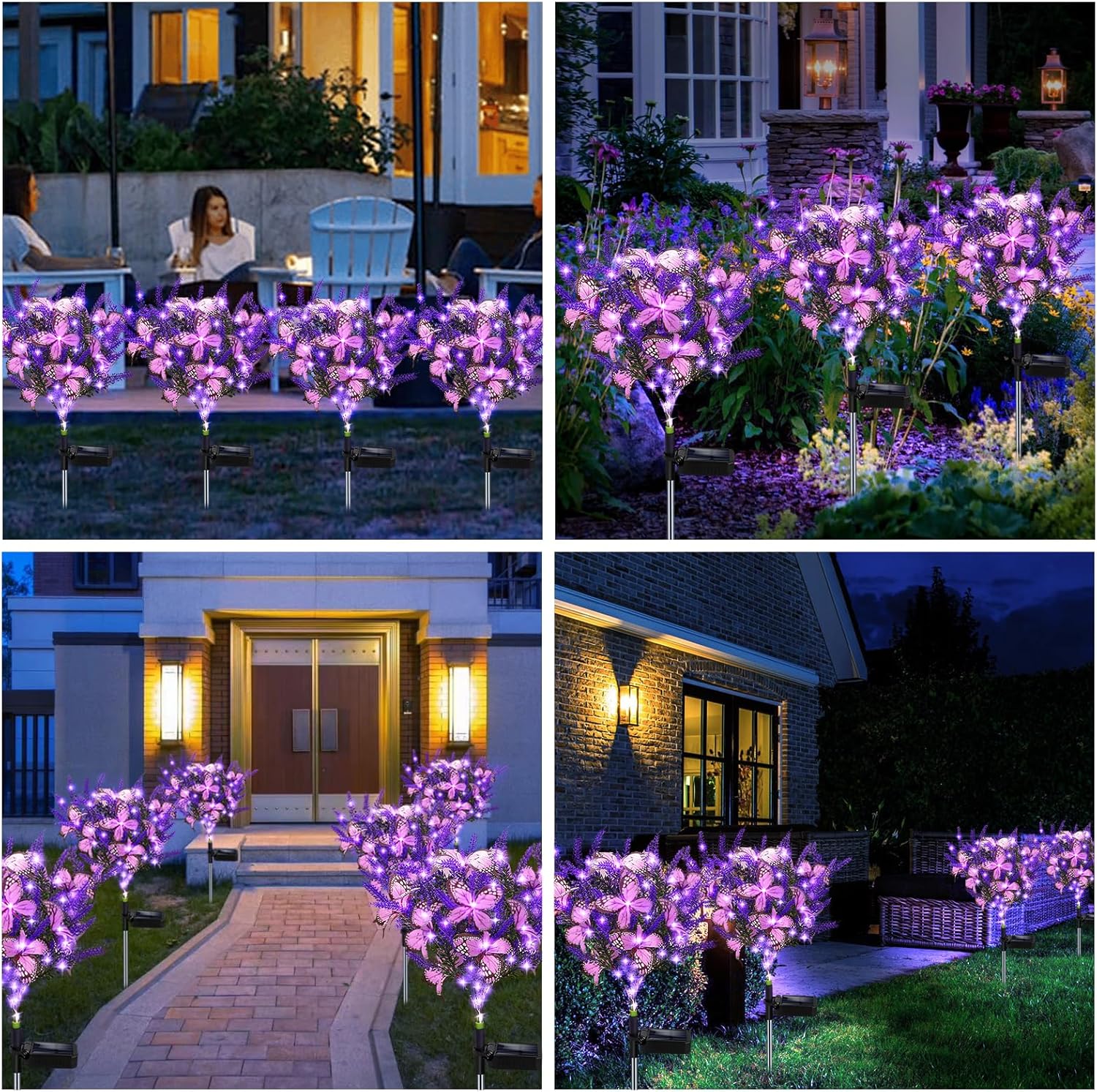Outdoor Purple Solar Powered Artificial Flowers with Butterfly, Purple Garden Decoration