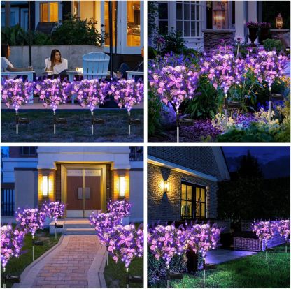 Outdoor Purple Solar Powered Artificial Flowers with Butterfly, Purple Garden Decoration