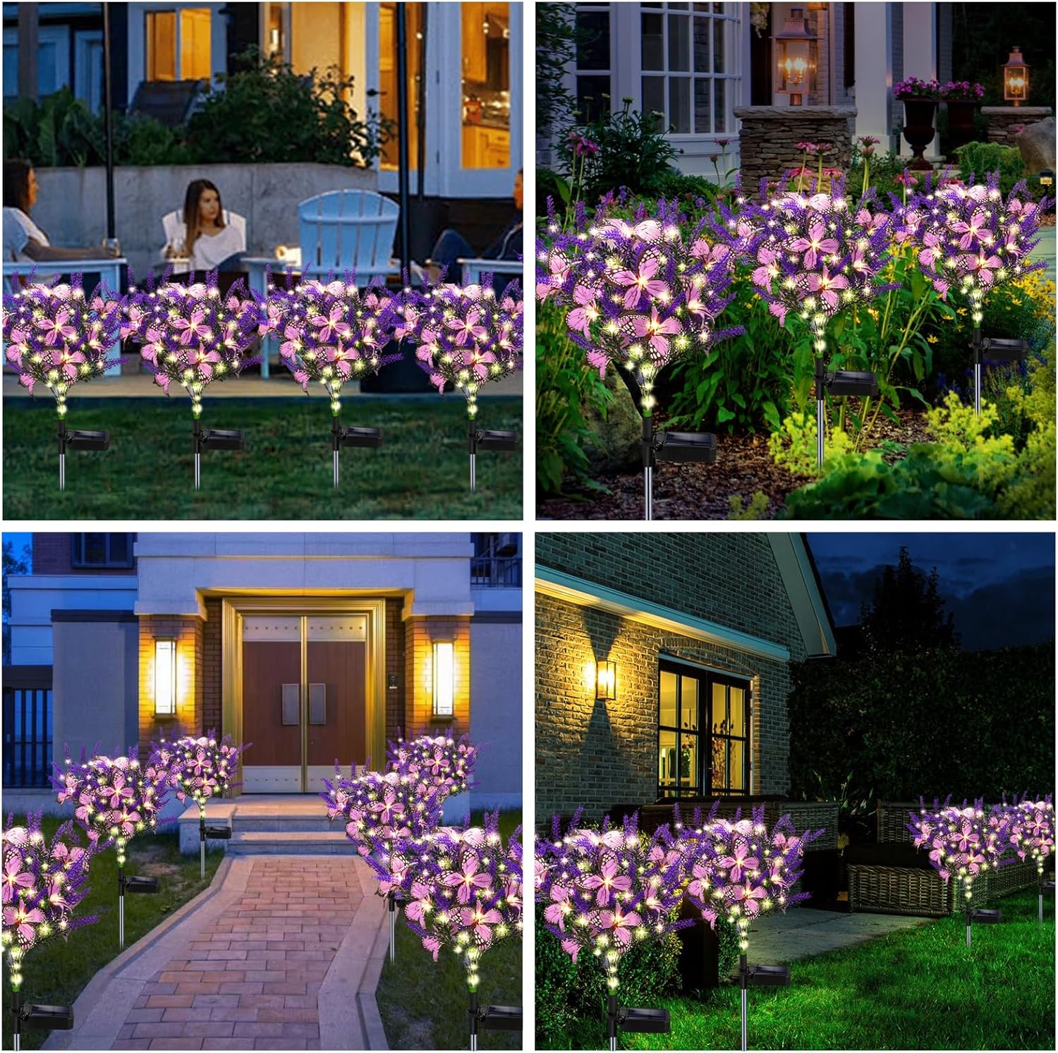 Outdoor Purple Solar Powered Artificial Flowers with Butterfly, Purple Garden Decoration