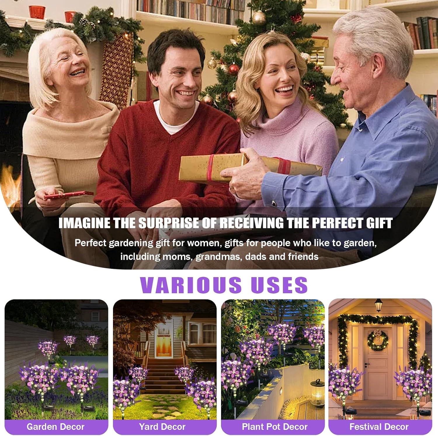 Outdoor Purple Solar Powered Artificial Flowers with Butterfly, Purple Garden Decoration