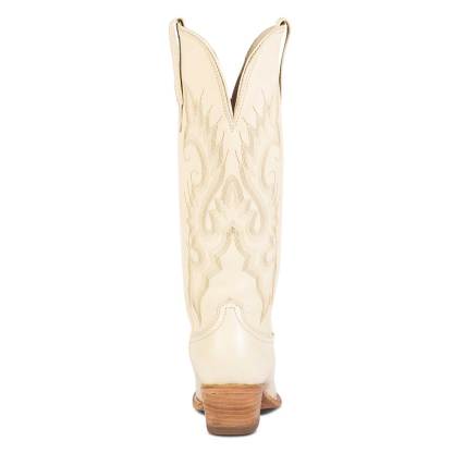 Ivory Pointed Toe Chunky Heel Vintage Knee-High Women's Cowboy Boots