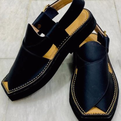 Black leather men's sandals, handmade